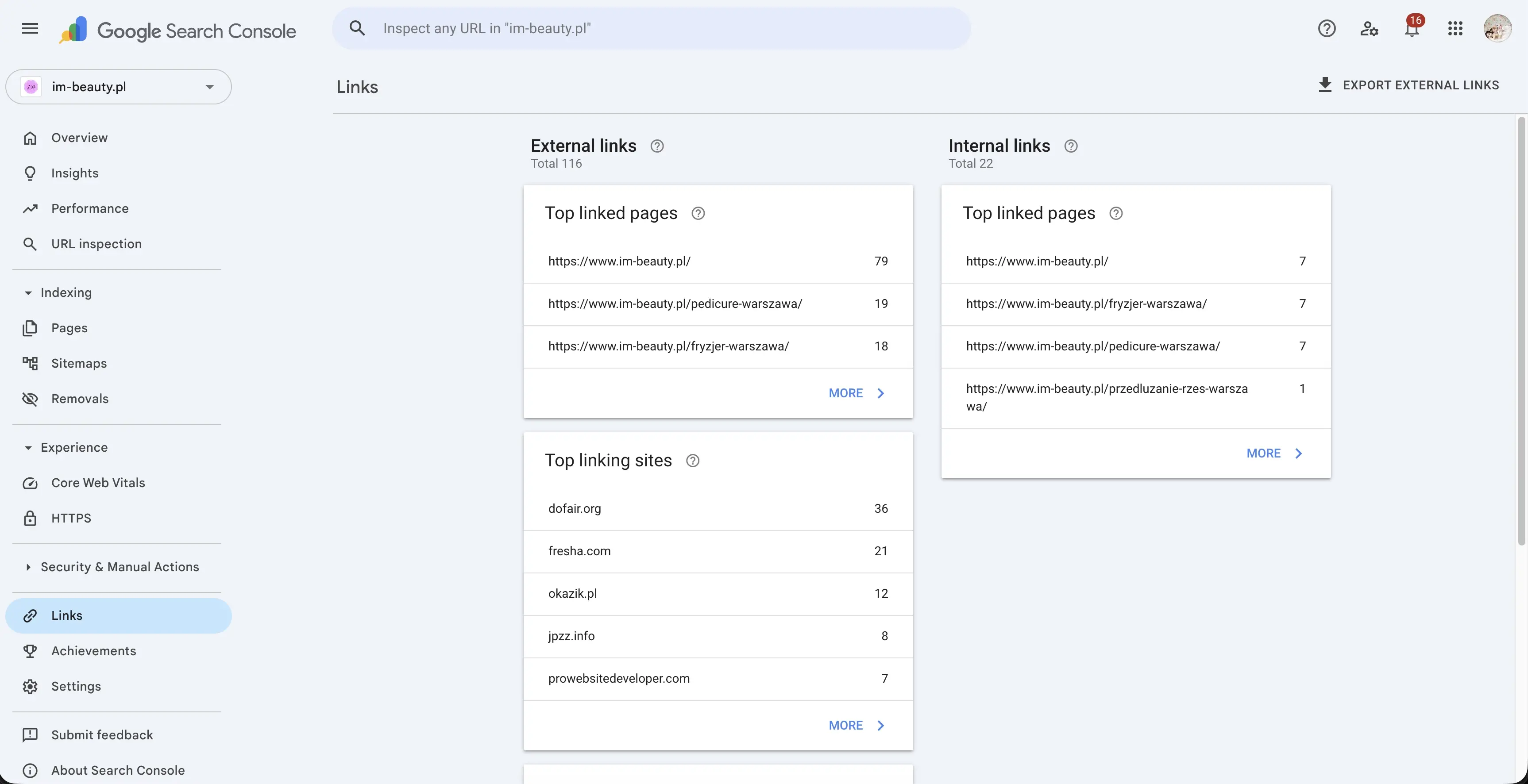 Google Search Console Links
