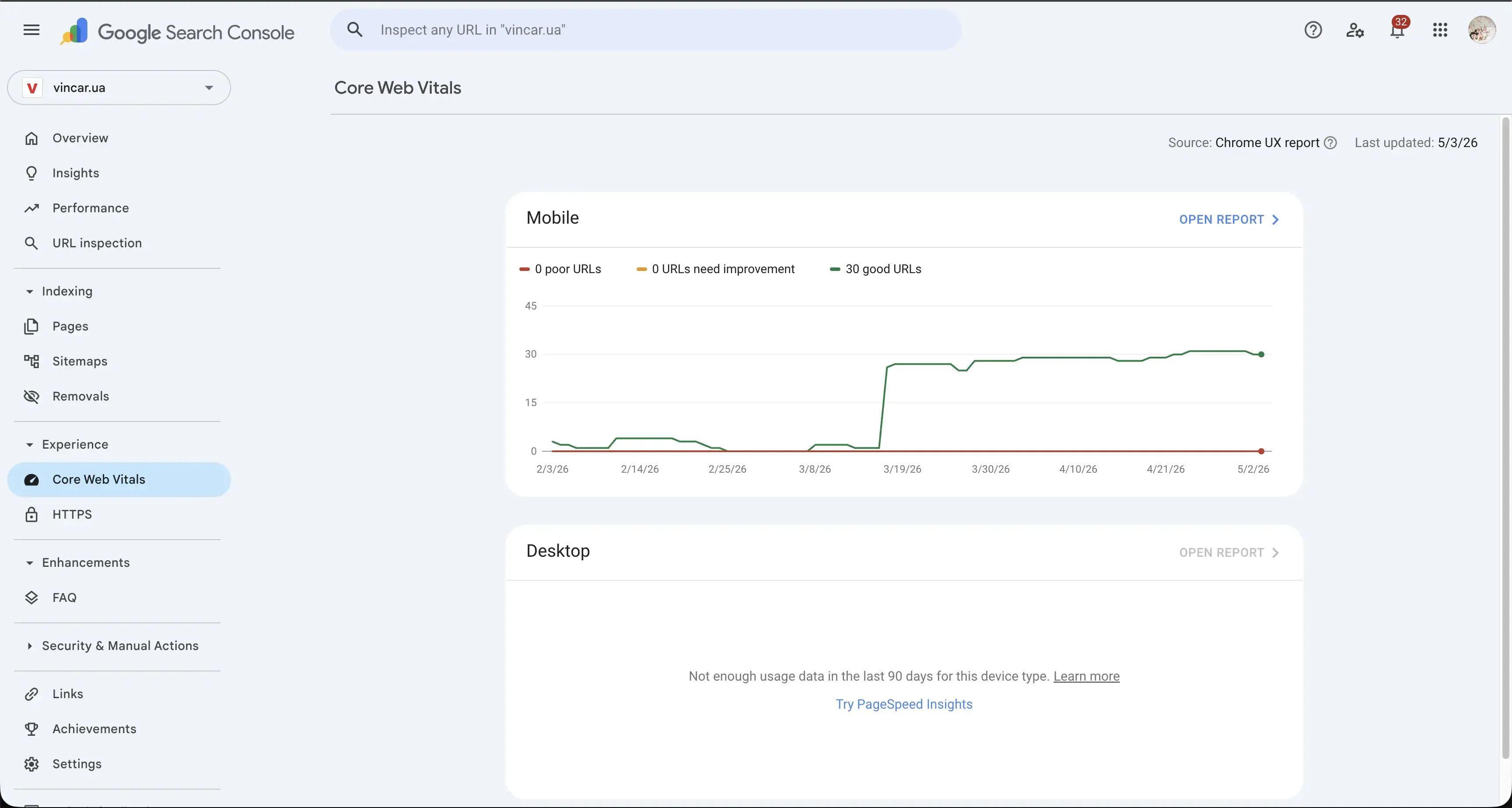 Mobiler Core-Web-Vitals-Bericht