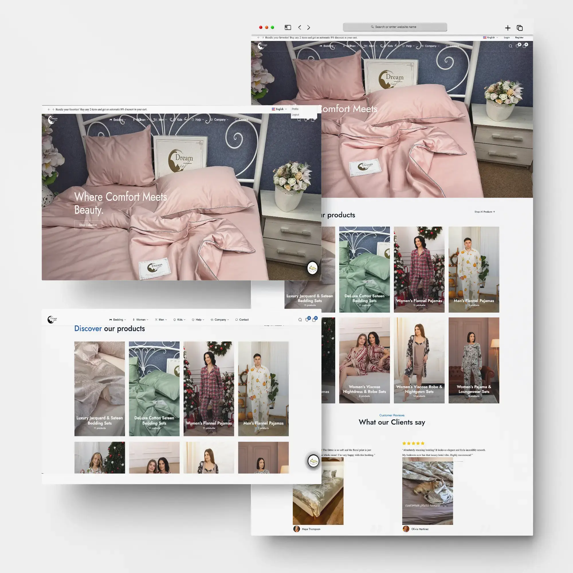 E-commerce Website for a Bedding Store in the USA